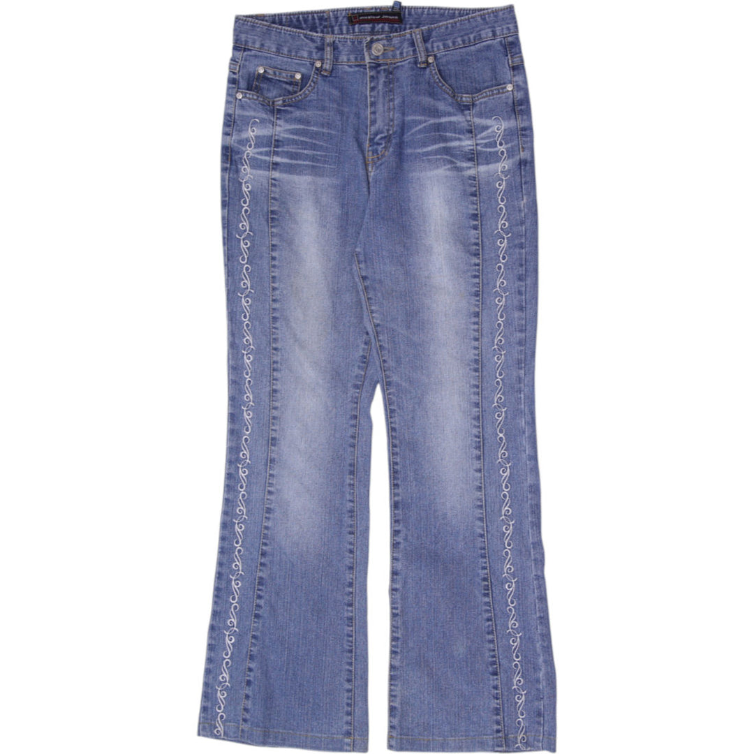 Y2K Ladies Moziow Floral Embroidered Flare Jeans Size 30
