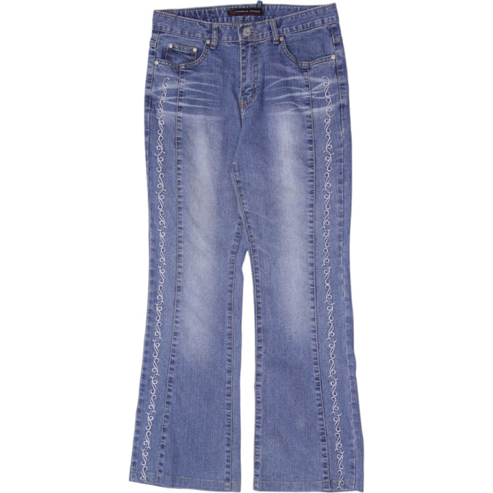 Y2K Ladies Moziow Floral Embroidered Flare Jeans Size 30