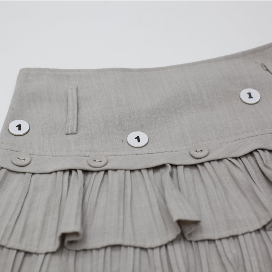 Y2K Ladies Lamerin Mini Skirt Beige Ruffled Nylon Rayon