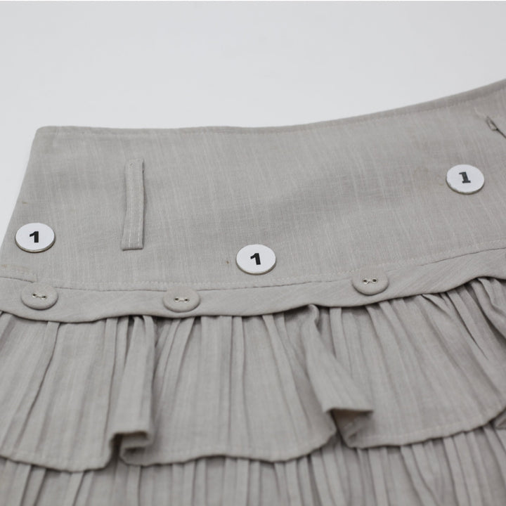 Y2K Ladies Lamerin Mini Skirt Beige Ruffled Nylon Rayon