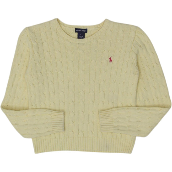 Vintage Youth Girls Ralph Lauren Sweater Yellow Cable Knit Cotton