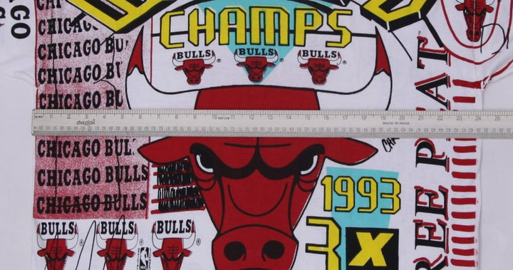 Vintage 90s Chicago Bulls 3 Peat NBA Champions All-Over Print 1993 T-Shirt XL | Migration_T-Shirts - View 7 | Fashion Rerun