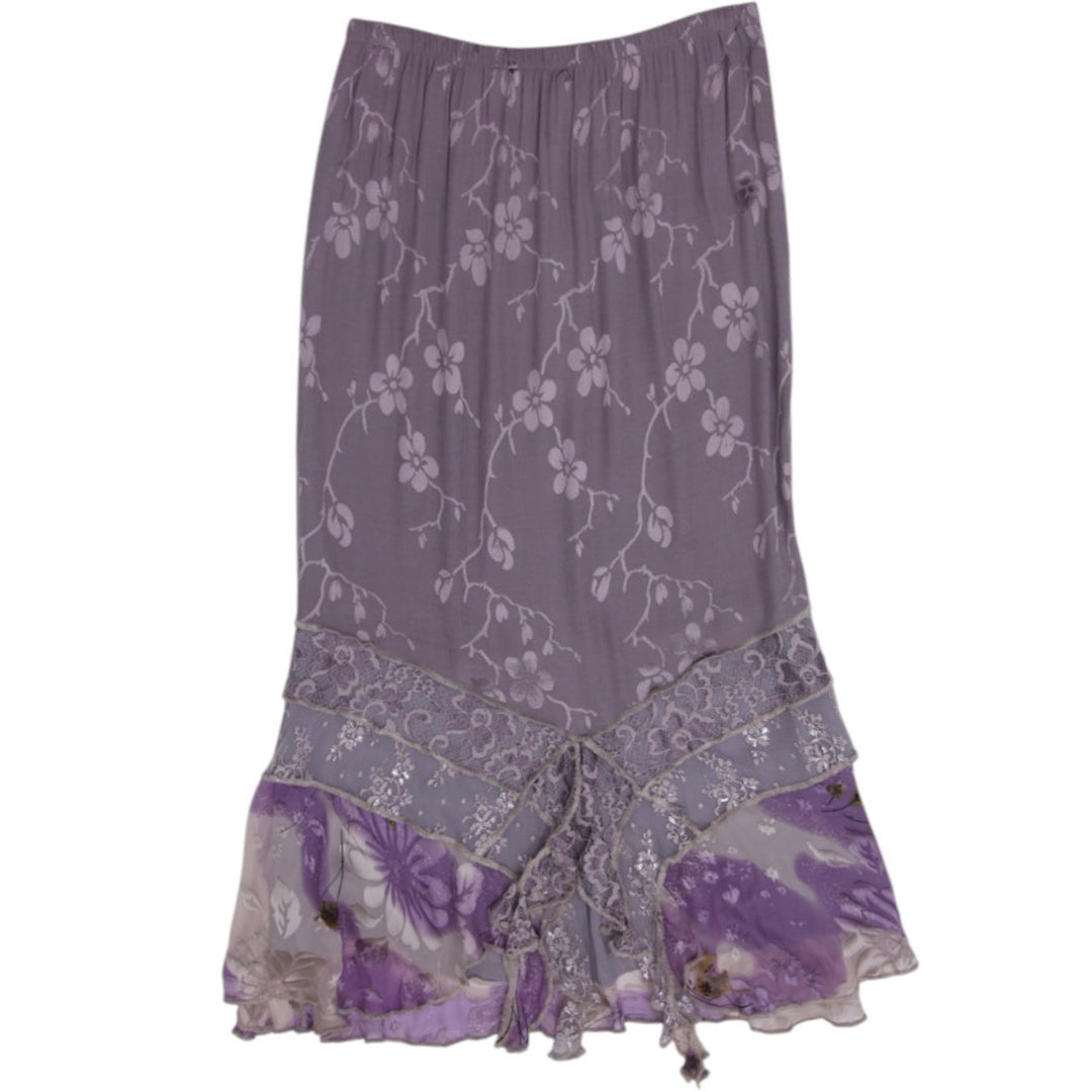 Y2K Spencer Alexi Silk Burnout Tiered Ruffle Maxi Long Skirt Size L