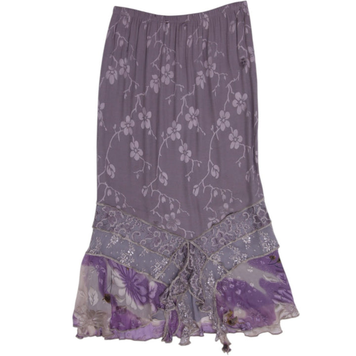 Y2K Spencer Alexi Silk Burnout Tiered Ruffle Maxi Long Skirt Size L