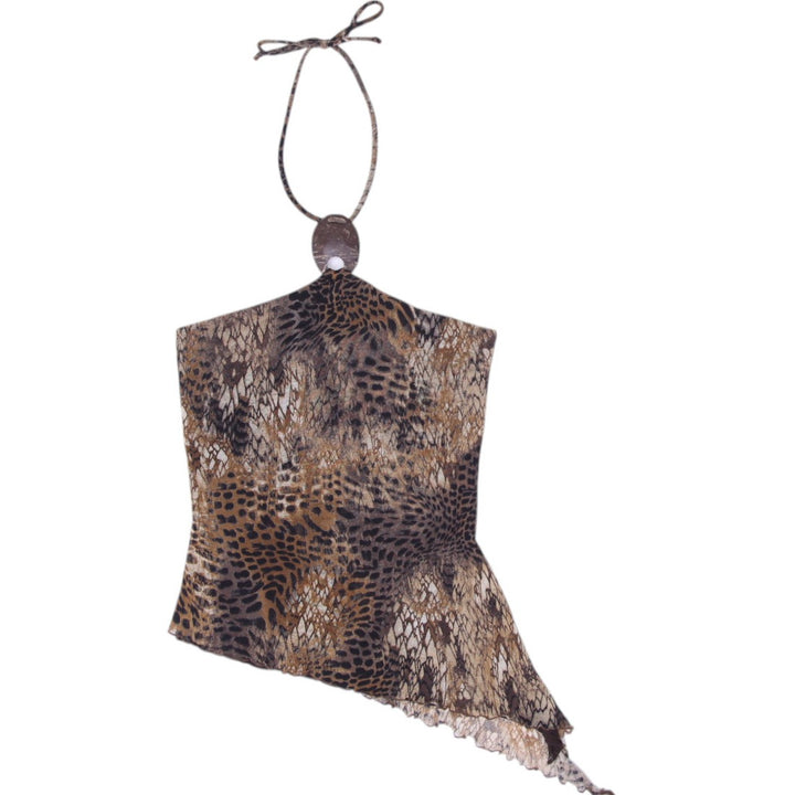 Y2K Ladies Asymmetric Animal Print Halter Top Size M