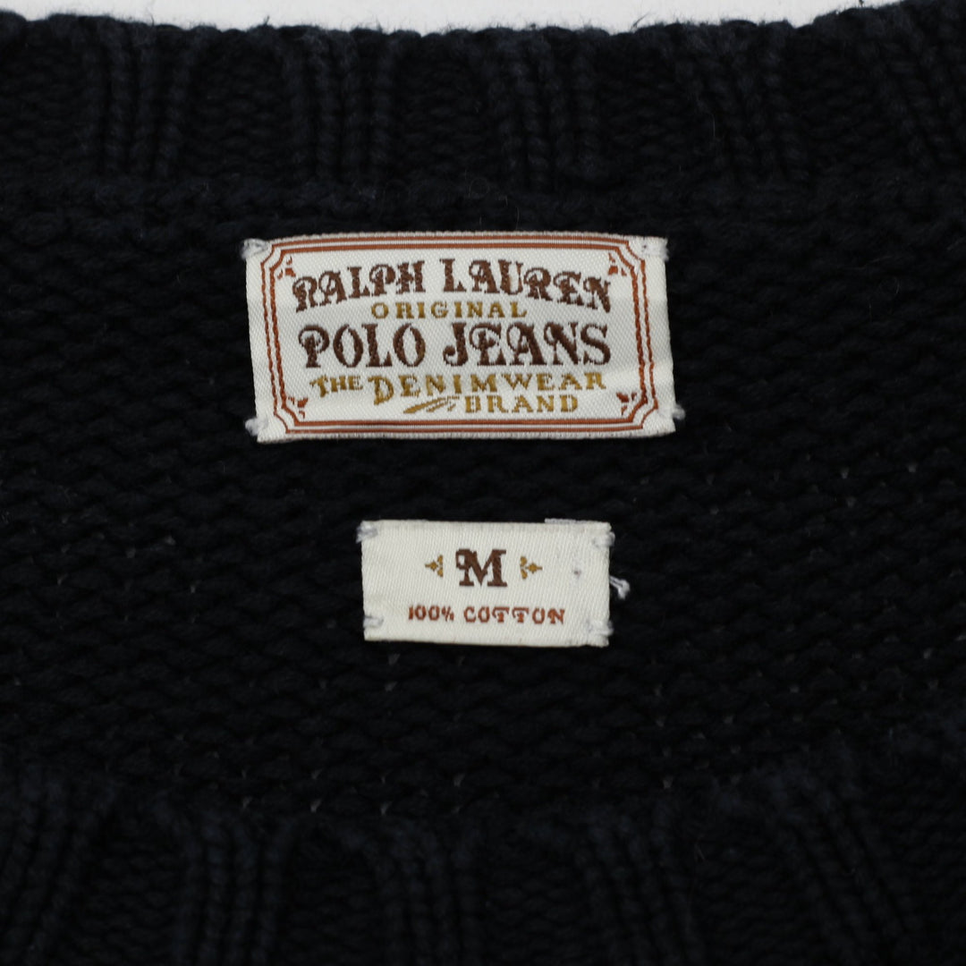 Vintage Black Polo Ralph Lauren American Flag Cotton Crewneck Sweater M