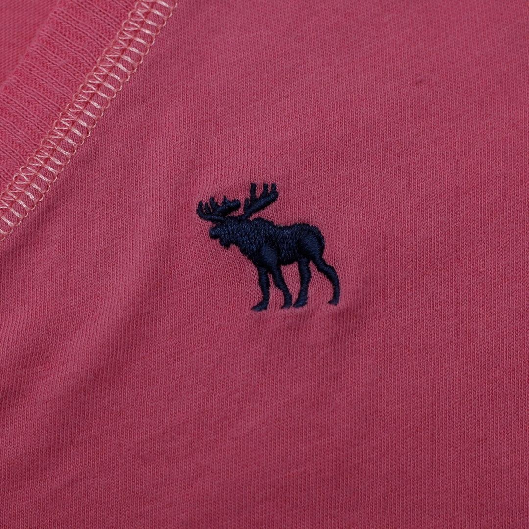 Y2K Youth Girls Abercrombie Pink V-Neck Embroidered Moose Logo T-Shirt L (14)