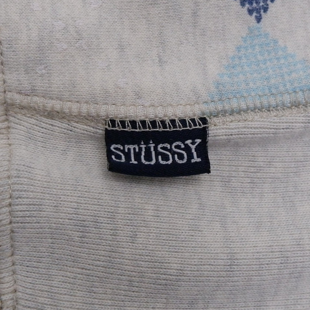 Mens Stussy Sweatshirt Gray Blue Argyle Pattern Cotton Blend