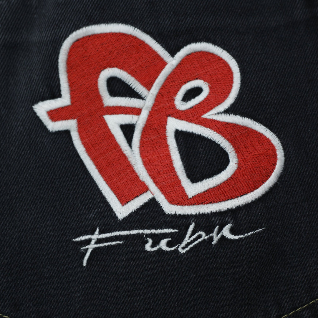 Y2K Mens FUBU Denim Shorts Black Embroidered Logo
