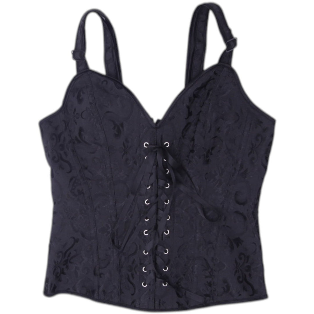 Y2K Ladies Black Lace-Up Floral Corset Top Size XS | Migration_Y2K Tops | Fashion Rerun