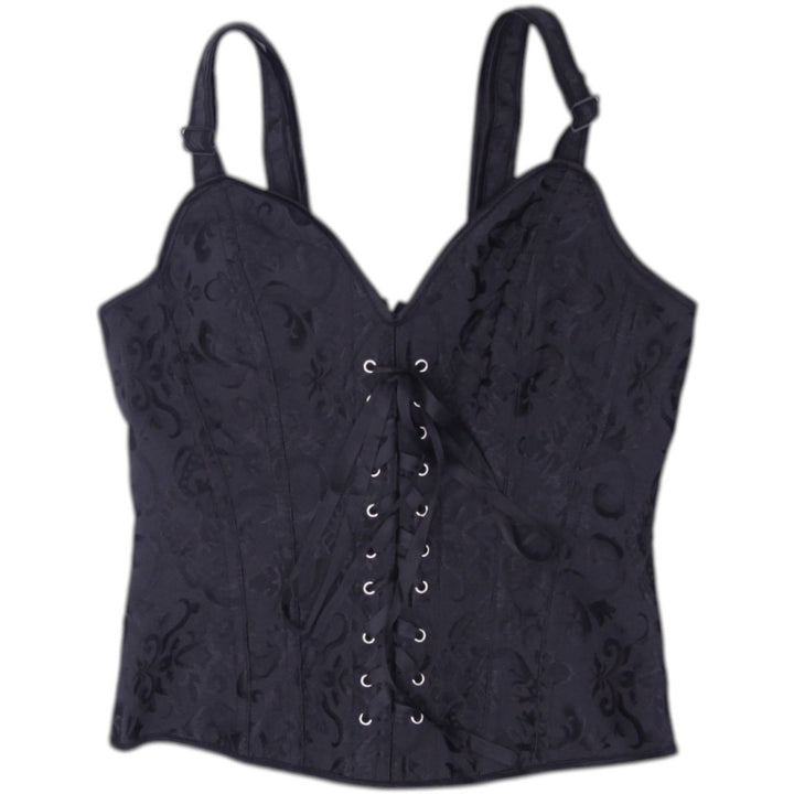 Y2K Ladies Black Lace-Up Floral Corset Top Size XS | Migration_Y2K Tops | Fashion Rerun