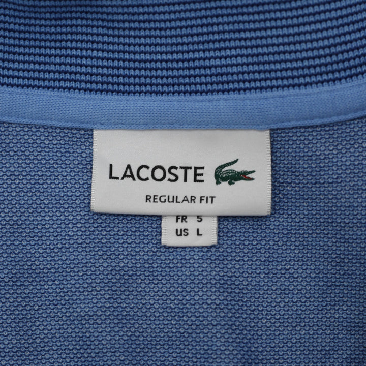 Mens Lacoste Caviar Pique Polo Shirt Blue Striped Collar Regular Fit Size L