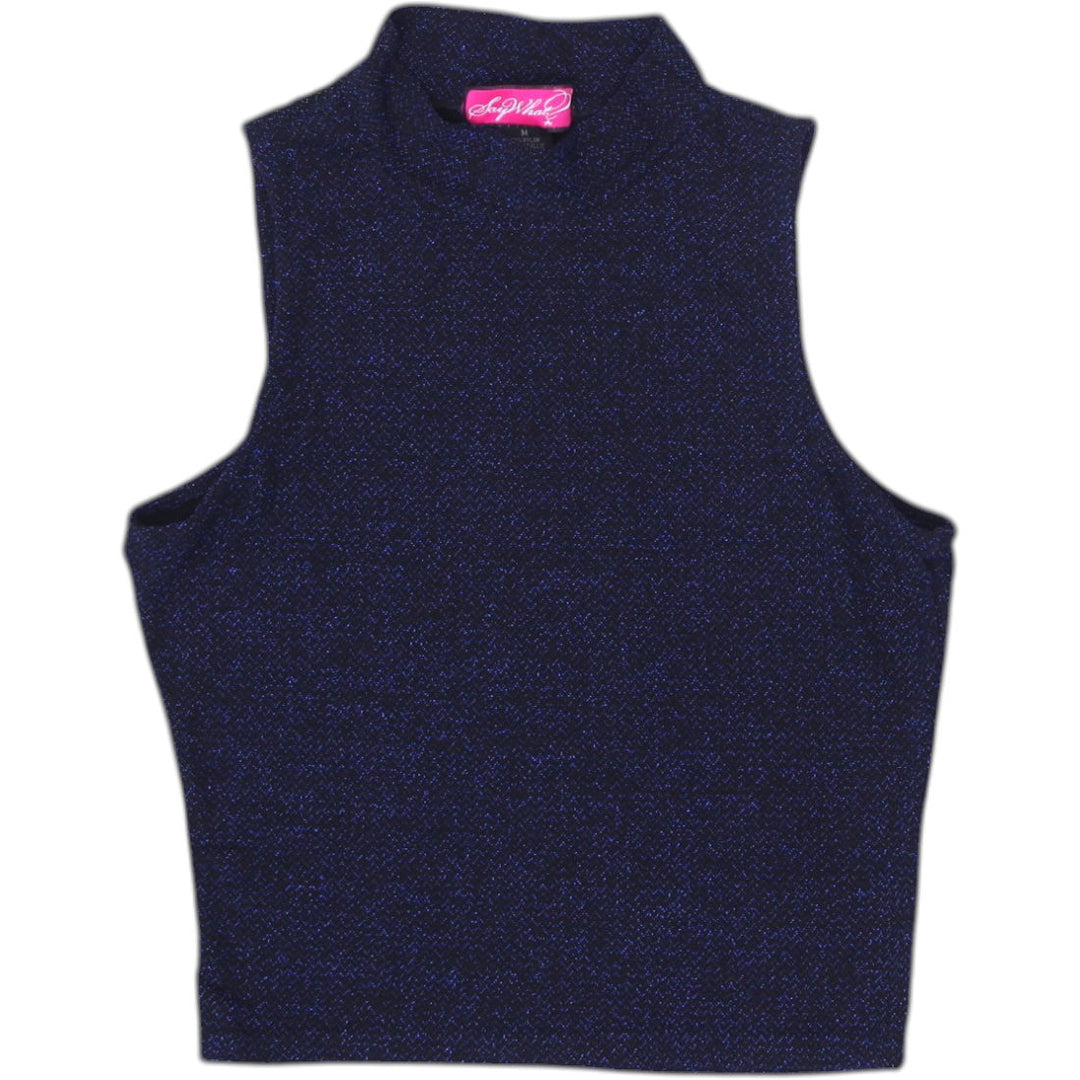 Y2K Ladies SkyWard Glitter Mock Neck Sleeveless Tank Top Size M