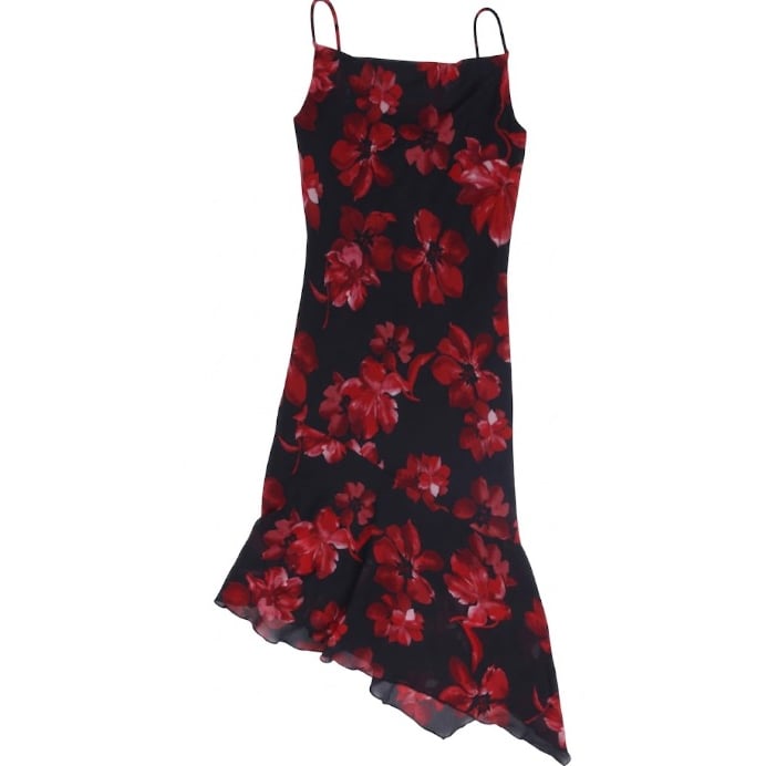 Y2K Ladies Jessica Asymmetrical Hem Floral Mesh Cami Dress Size M
