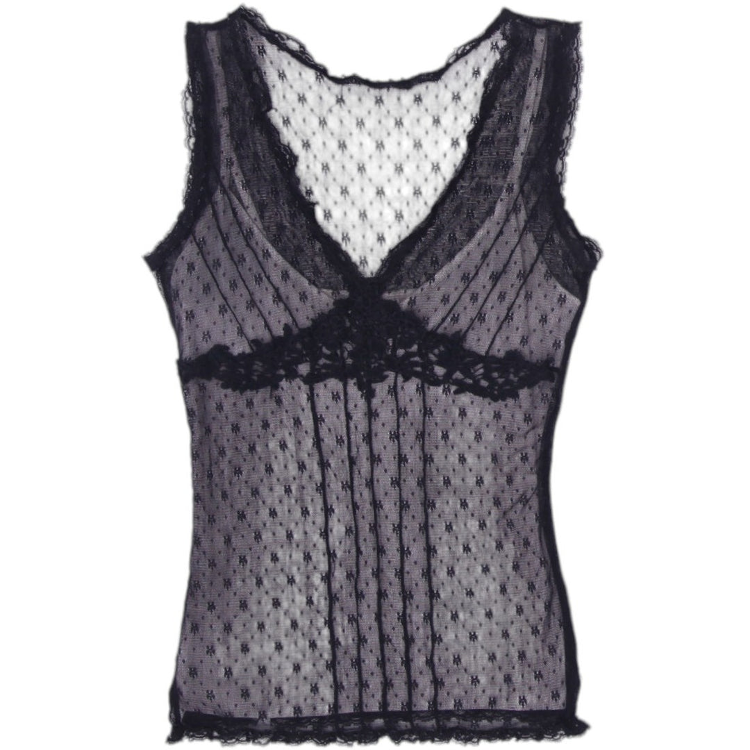 Y2K Ladies Camaieu Sheer Lace Sleeveless Tank Top Size XS