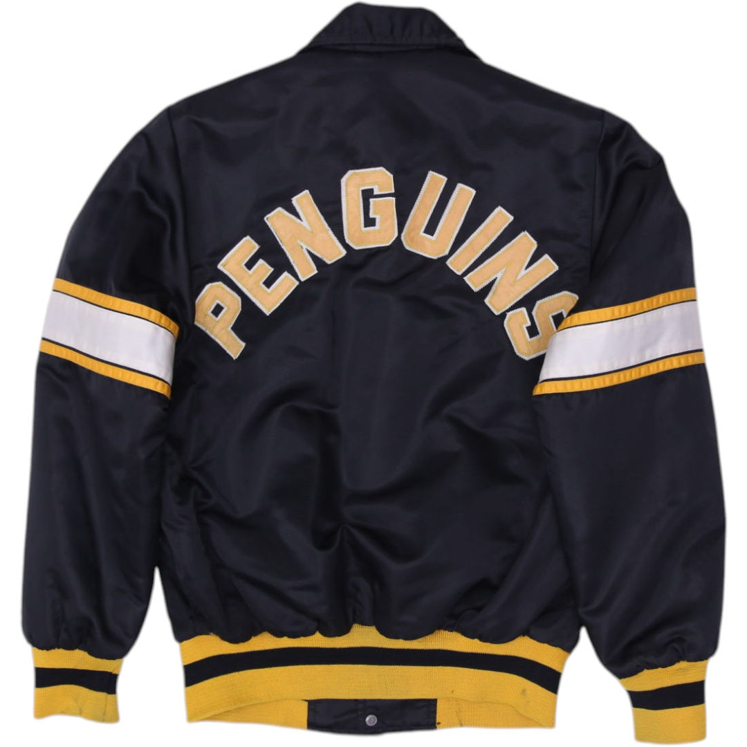 Vintage Shain Of Canada Black Satin Pittsburgh Penguins NHL Bomber Jacket S