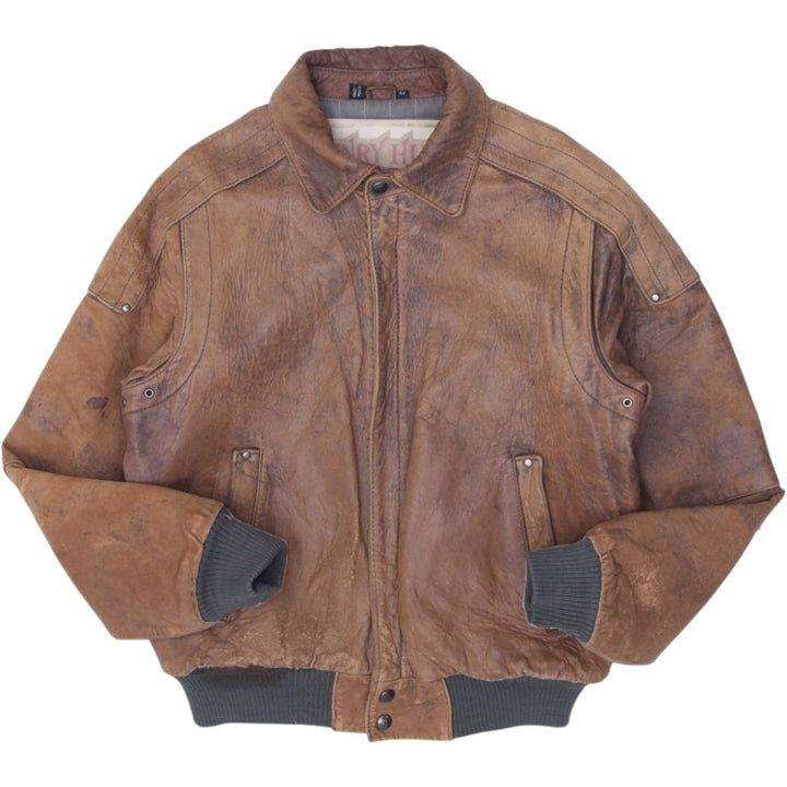 Rare 90s Henry Huit Preview Leathers Aviator Style Motorcycle Graphic Lined Distressed Jacket | Migration_Jac | Fashion Rerun