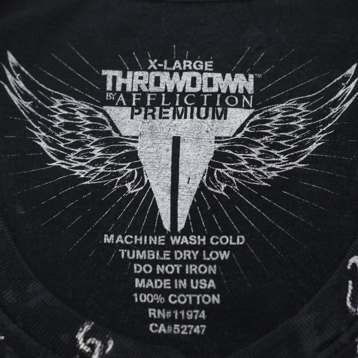 Y2K Mens Throwdown Affliction XL Black Double Sided Skull Cross Graphic T-Shirt