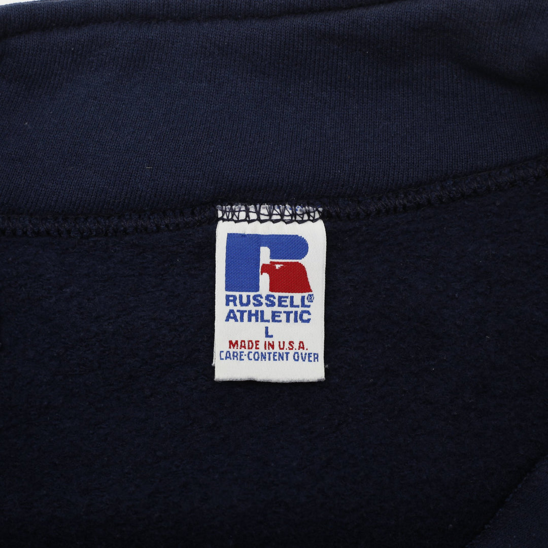 Vintage Russell Athletic Sweater Navy 1/4 Zip Striped Sleeves Sweatshirt Size L