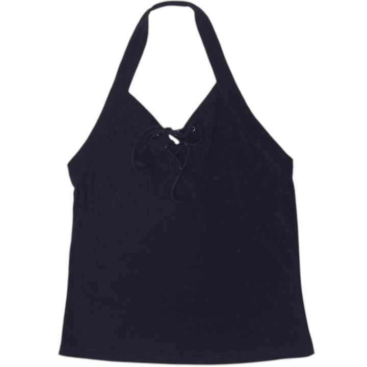 Y2K Ladies Sisley Black Halter Top Lace Up V-Neck Sleeveless Cami Tank