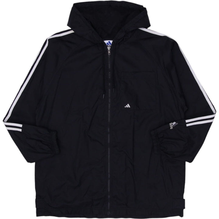 Vintage Mens Adidas Windbreaker Black Hooded Lightweight