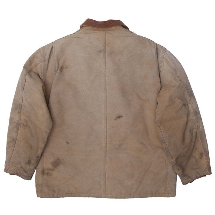 Vintage 90s Carhartt Distressed Jacket Arctic Quilt Lined Canvas Brown Beige Coat