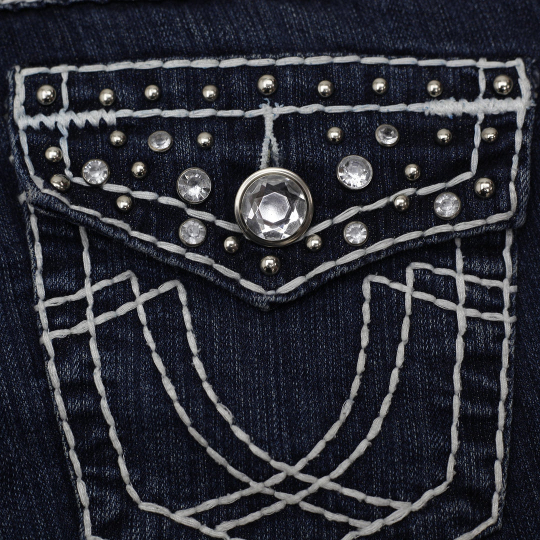 Y2K Ladies LA Idol USA Studded Thick Stitch Bootcut Jeans Size 5