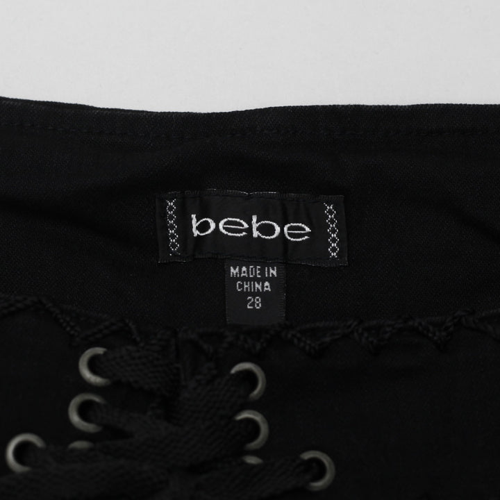 Y2K Ladies bebe Lace Up Front Crochet Flare Pants Black Size 28