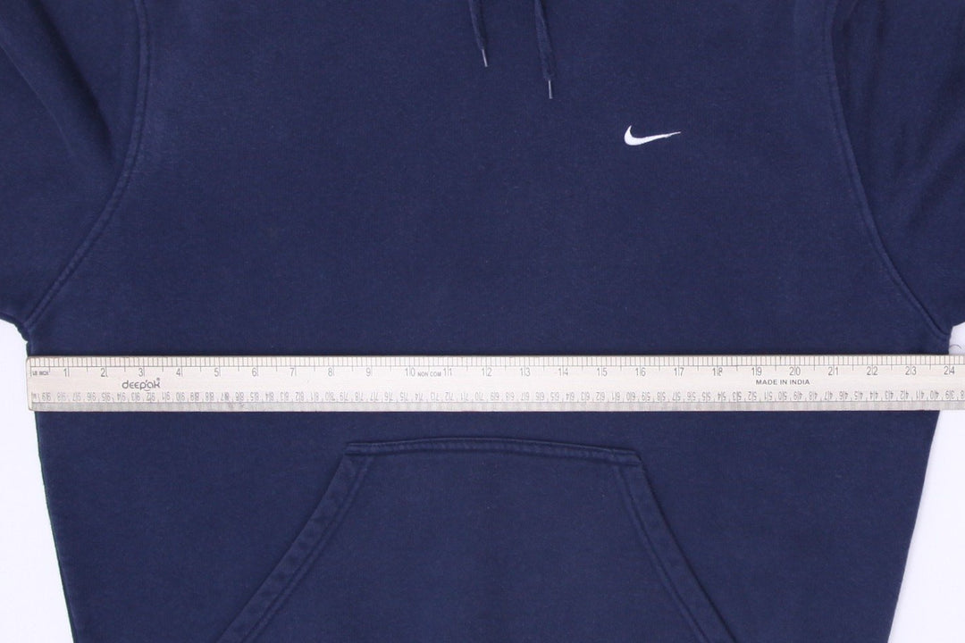 Vintage Mens Nike Hoodie Navy Blue Sweatshirt Swoosh Logo Pullover Size L