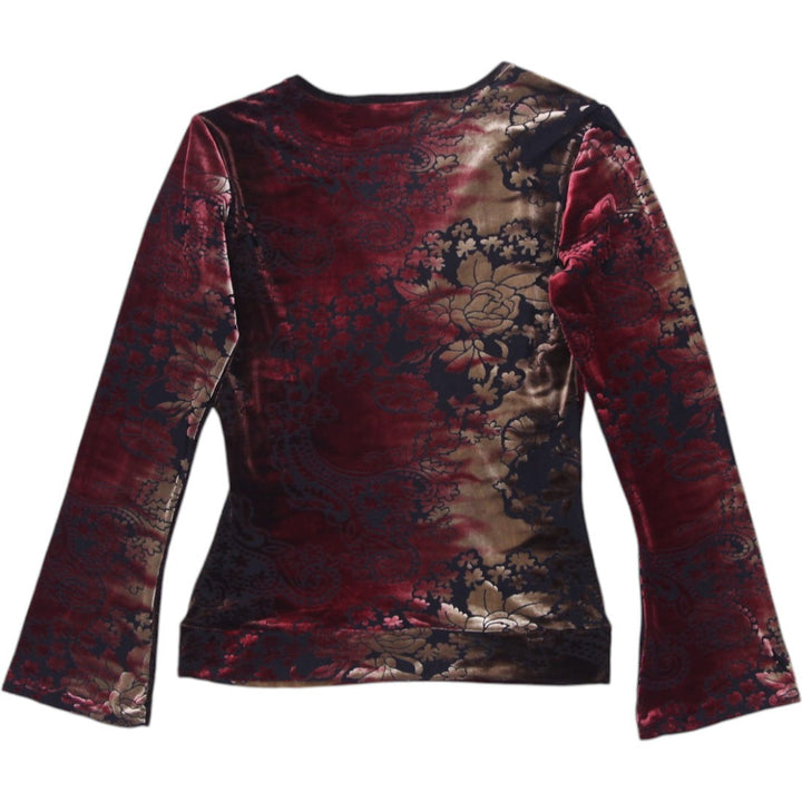 Y2K Ladies Blouse Multi Color Velvet Floral Long Sleeve Top | Migration_Y2K Tops - Side View | Fashion Rerun