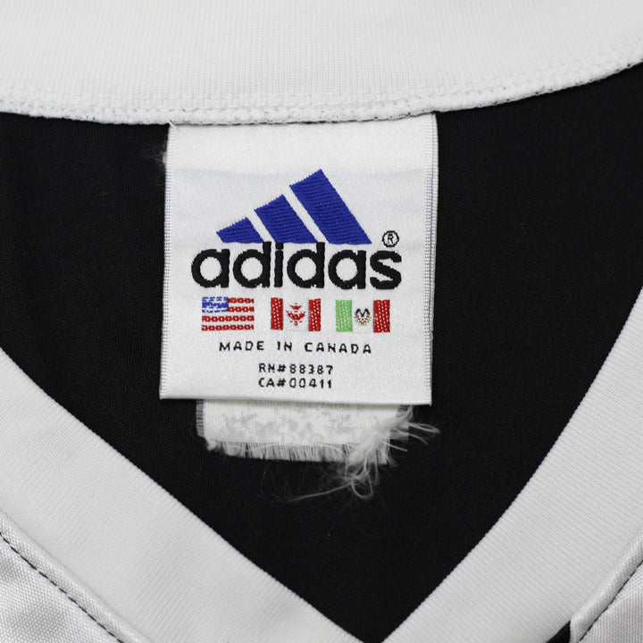 Vintage Mens Adidas Jersey Black Long Sleeve Striped V-Neck