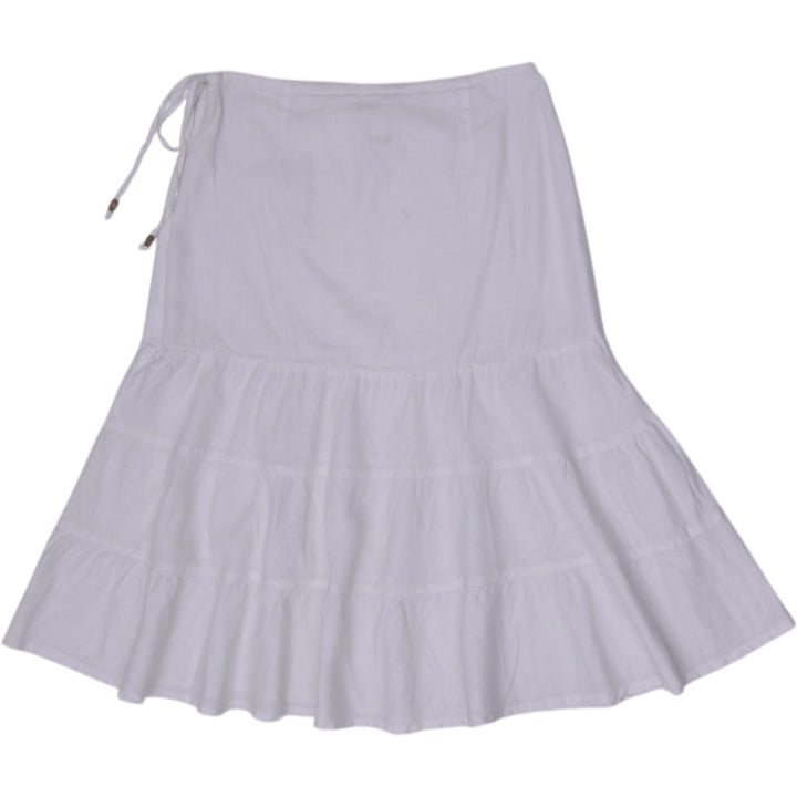 Y2K Ladies GAP White Tiered Midi Skirt Beaded Drawstring Lined Size 2REG