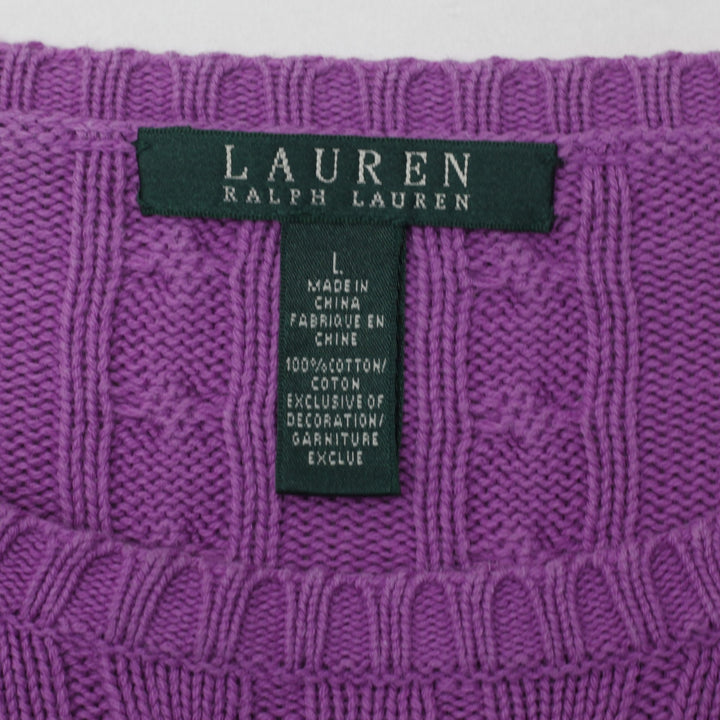 Vintage Ladies Lauren Ralph Lauren Sweater Purple Striped Cotton L