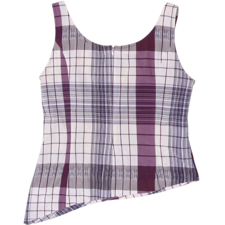 Y2K Ladies Garella Italy Asymmetrical Plaid Sleeveless Top Size 2
