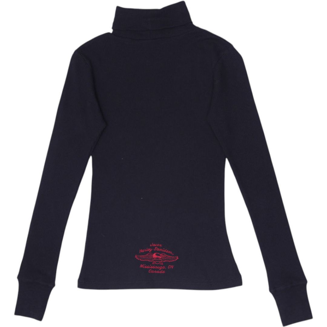 Ladies Harley Davidson Mock Neck Long Sleeve T-Shirt Black Size S