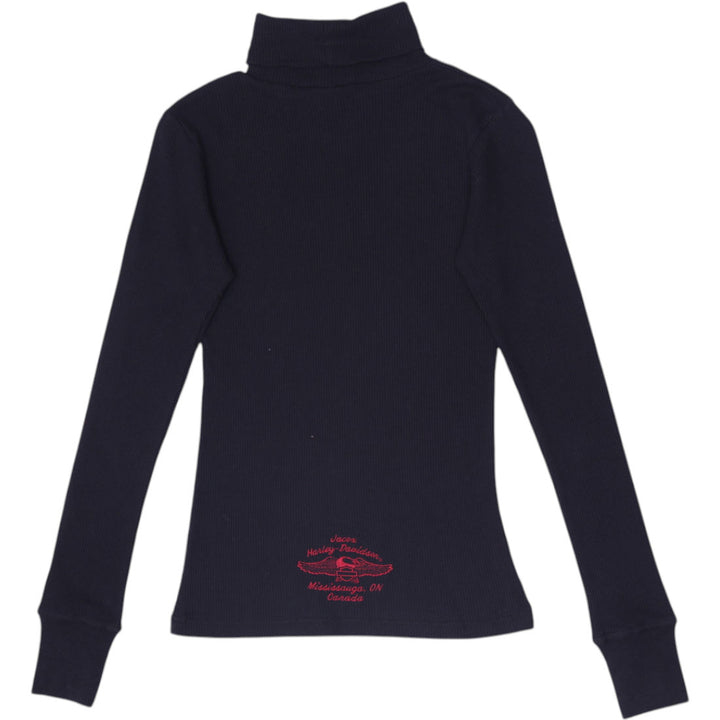 Ladies Harley Davidson Mock Neck Long Sleeve T-Shirt Black Size S
