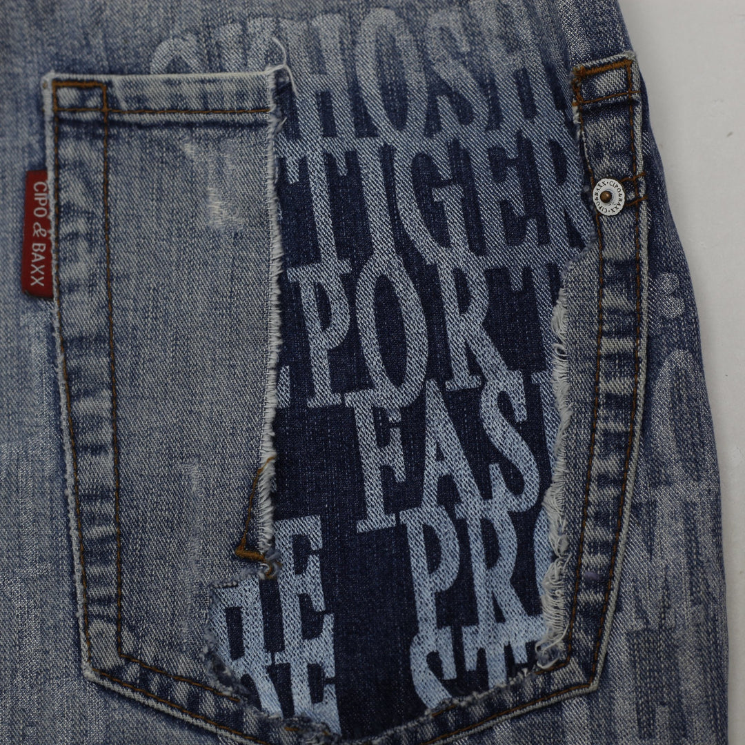 Y2K Mens Cipo & Baxx Skull Graphic Wide Leg Jeans Size W: 36 L: 34