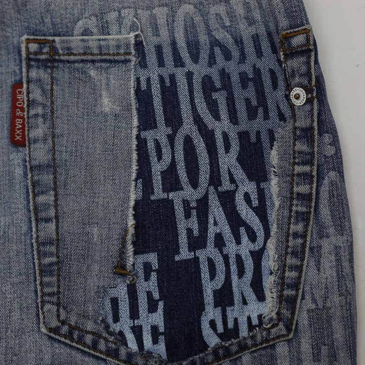 Y2K Mens Cipo & Baxx Skull Graphic Wide Leg Jeans Size W: 36 L: 34