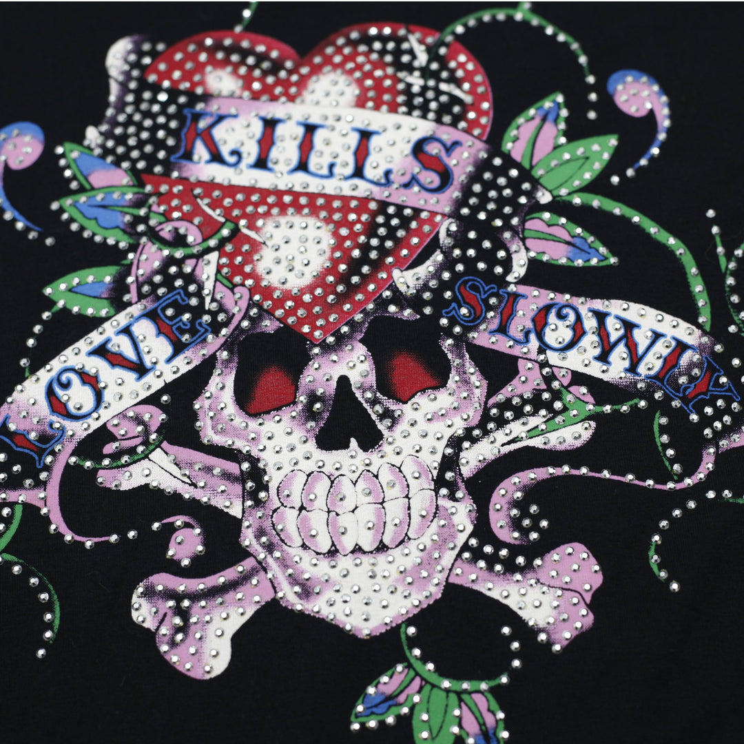 Y2K Mens Ed Hardy Rhinestone Graphic T-Shirt