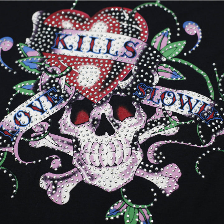 Y2K Mens Ed Hardy Rhinestone Graphic T-Shirt