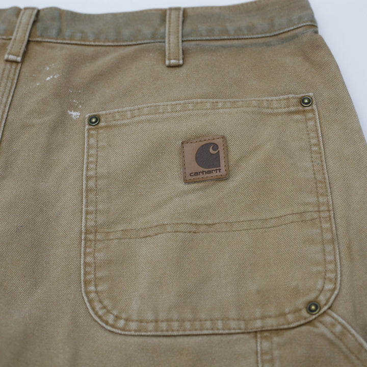 Mens Carhartt B136 Double-Knee Carpenter Pants Distressed Brown Washed Duck