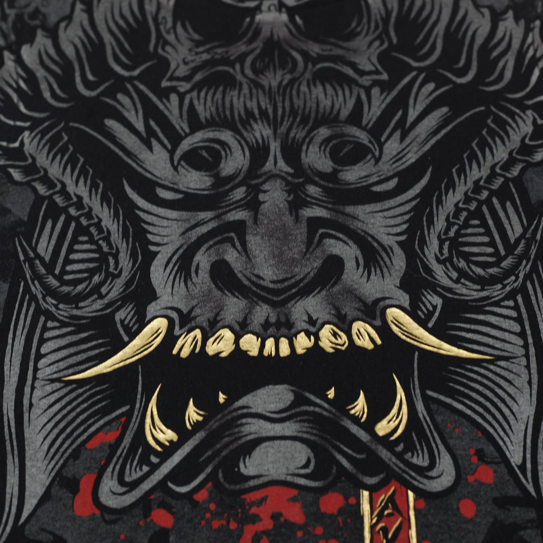 Y2K Mens Avirex Japanese Oni Mask Demon Graphic T-Shirt Black Size M
