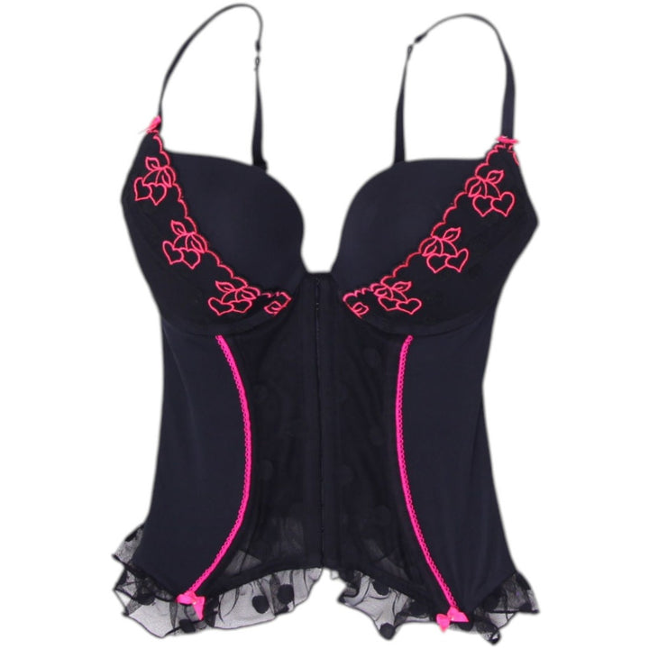 Y2K Ladies Embroidered Top Black Pink Corset Size M | Migration_Tops | Fashion Rerun