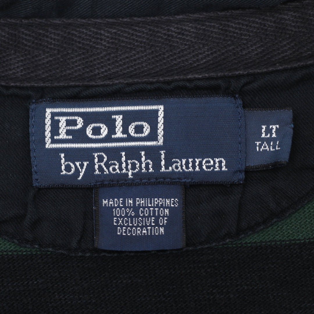 Vintage Mens Polo Ralph Lauren Green Striped Rugby T-Shirt