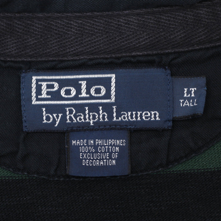 Vintage Mens Polo Ralph Lauren Green Striped Rugby T-Shirt
