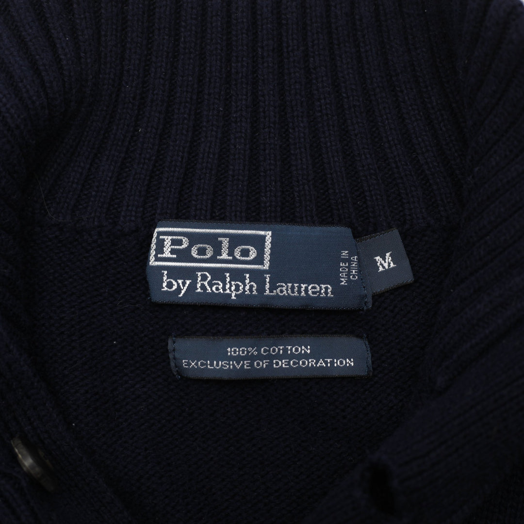 Vintage Mens Polo Ralph Lauren Cotton Button Collar Sweater Size M