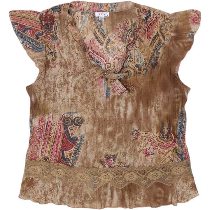 Y2K Ladies Jaipur Blouse Paisley Cap Sleeve Boho Chic Top Size M