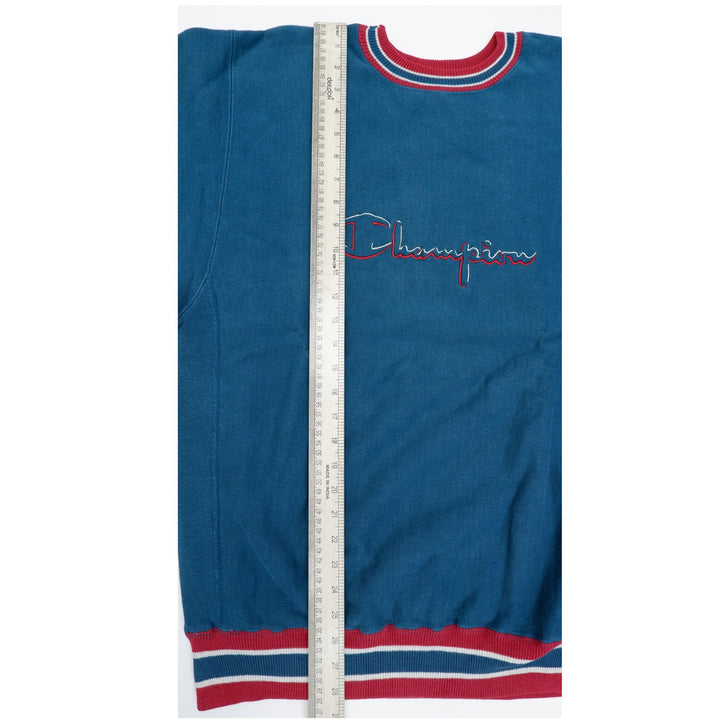 Vintage Mens Champion Reverse Weave Sweatshirt Navy Embroidered Crewneck