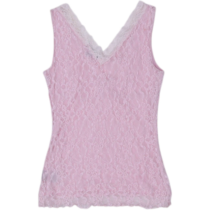 Y2K Ladies Lace Tank Top Pink Romantic Style V-Neck
