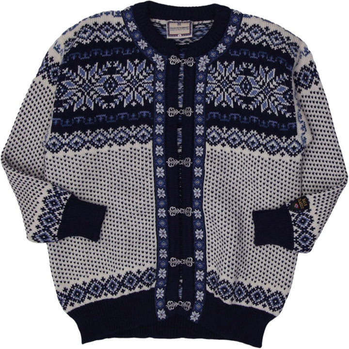 Vintage Mens Dale of Norway Cardigan Sweater Navy Blue Wool Nordic Pattern